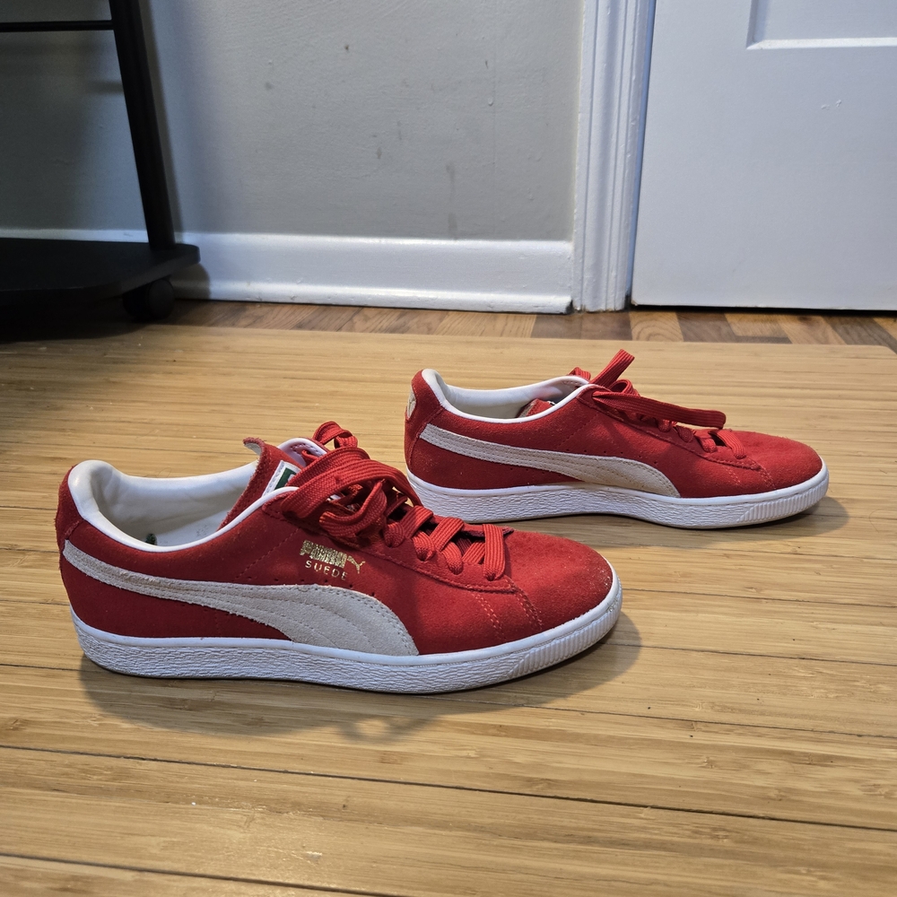 Puma Red Suede Sneakers with White Stripe